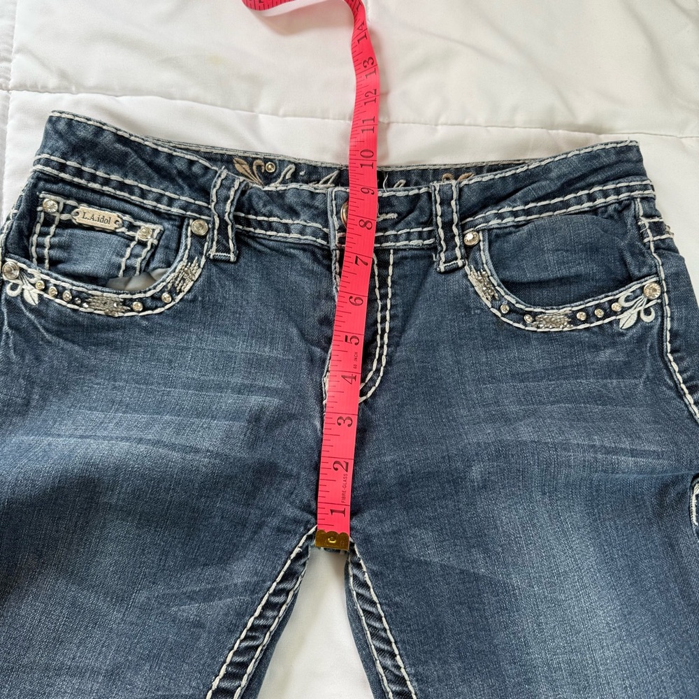 L.A. idol Women's Blueโ Jeans Y2K Low Rise Skinny Embroidered Size 11 - Picture 8 of 9